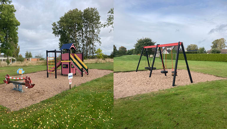 En gungställning och en rutschkana.